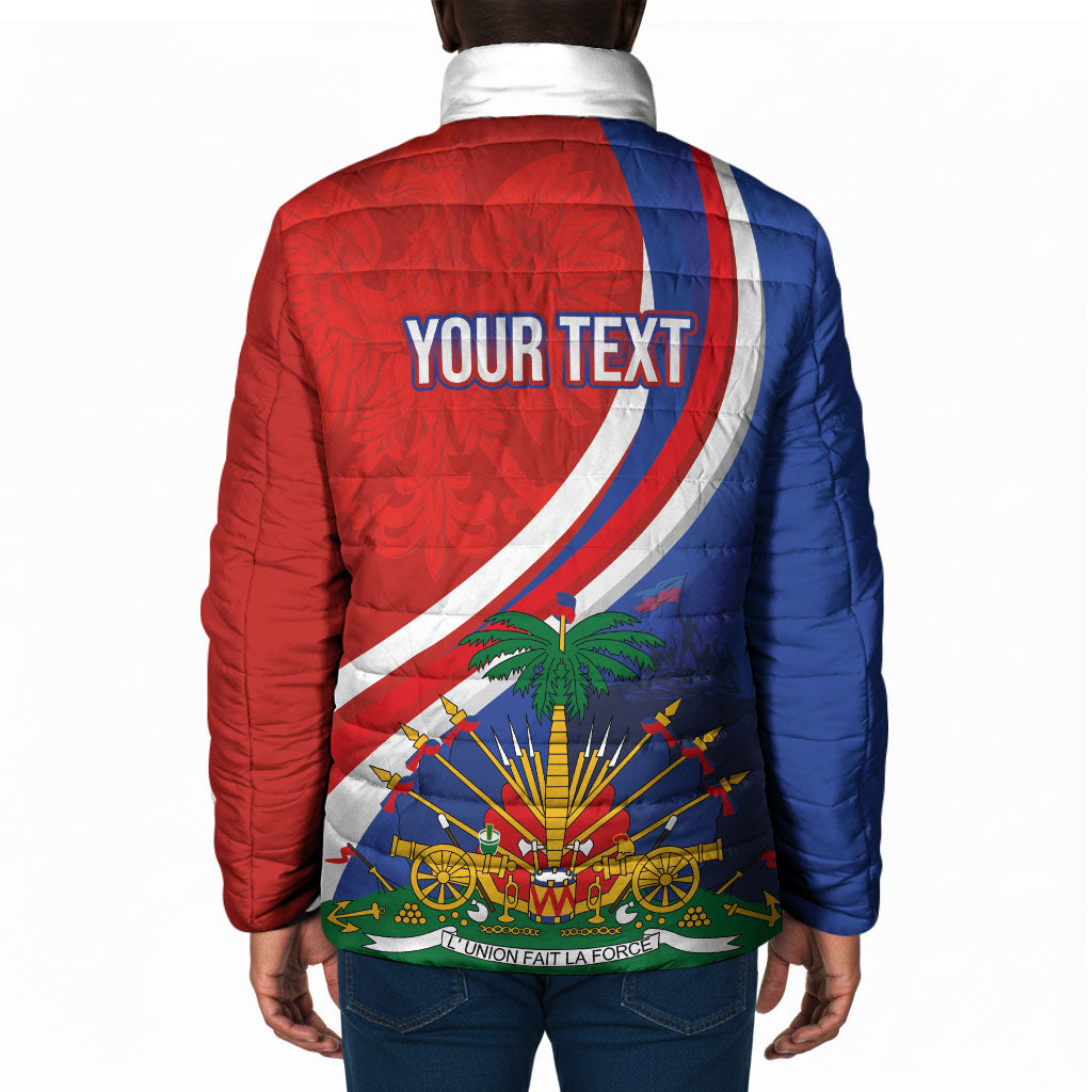 Personalized Haiti and Poland Cultural Fusion Padded Jacket White Eagle and Haitian Independence Symbols