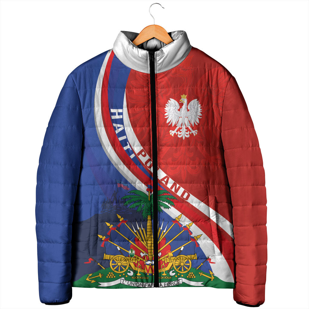 Personalized Haiti and Poland Cultural Fusion Padded Jacket White Eagle and Haitian Independence Symbols