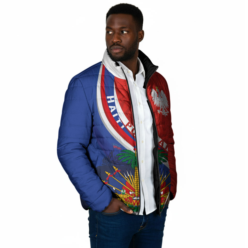 Personalized Haiti and Poland Cultural Fusion Padded Jacket White Eagle and Haitian Independence Symbols
