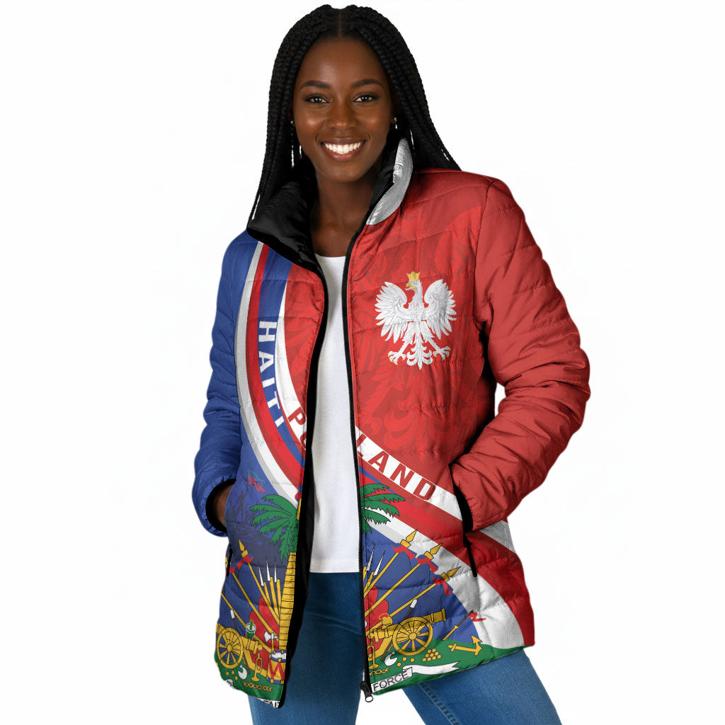 Personalized Haiti and Poland Cultural Fusion Padded Jacket White Eagle and Haitian Independence Symbols