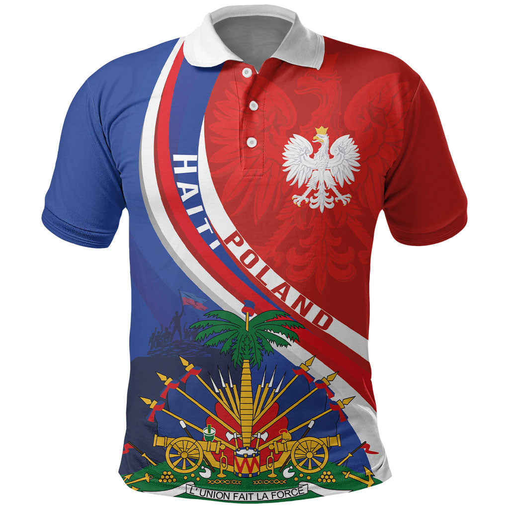 Personalized Haiti and Poland Cultural Fusion Polo Shirt White Eagle and Haitian Independence Symbols