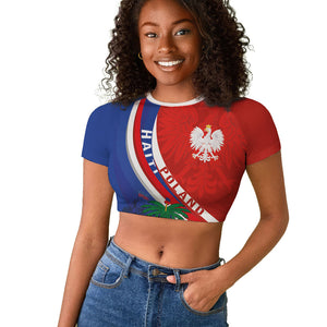 Personalized Haiti and Poland Cultural Fusion Raglan Cropped T shirt White Eagle and Haitian Independence Symbols