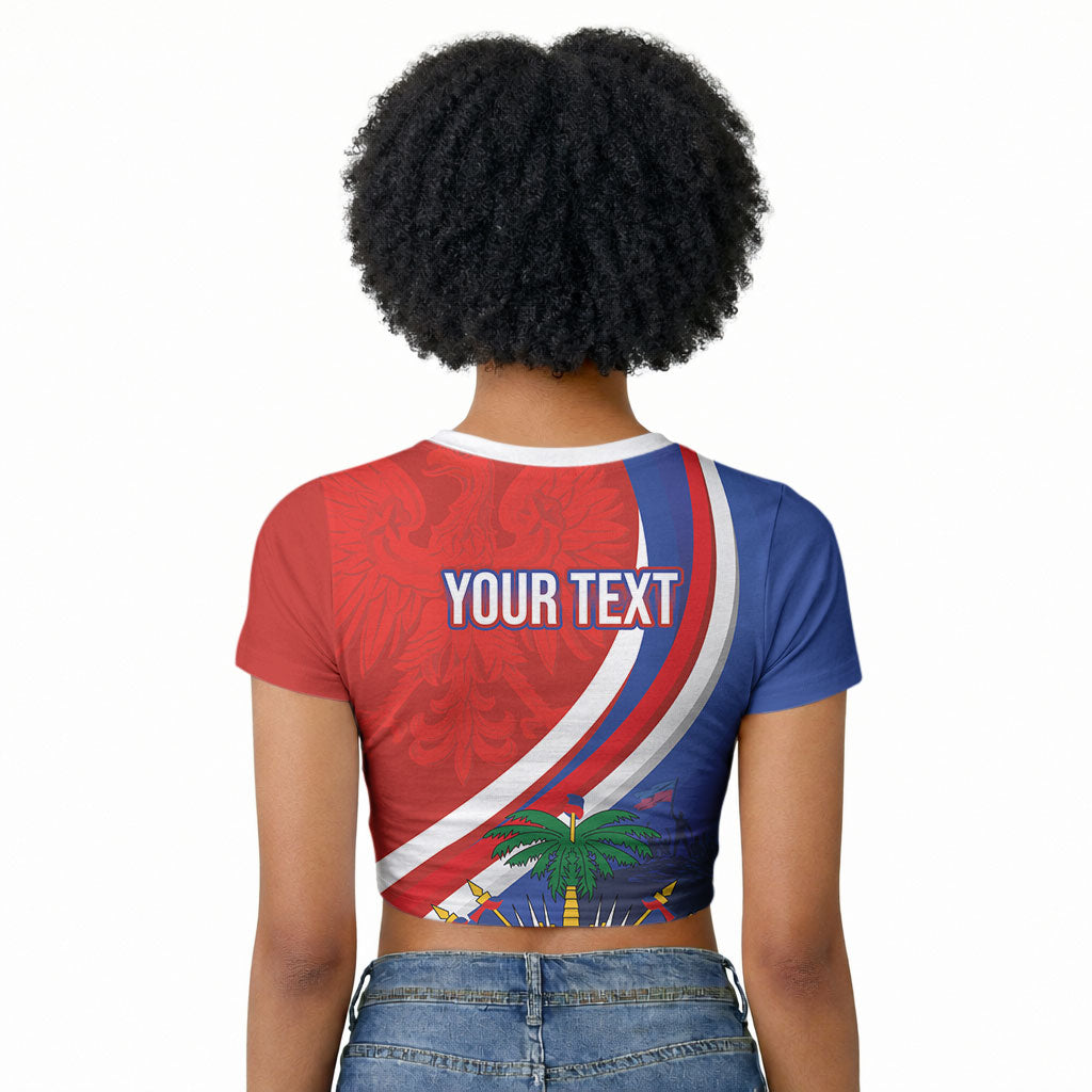 Personalized Haiti and Poland Cultural Fusion Raglan Cropped T shirt White Eagle and Haitian Independence Symbols