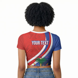 Personalized Haiti and Poland Cultural Fusion Raglan Cropped T shirt White Eagle and Haitian Independence Symbols