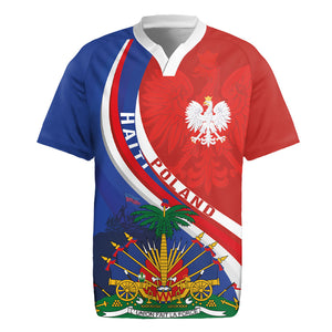Personalized Haiti and Poland Cultural Fusion Rugby Jersey White Eagle and Haitian Independence Symbols