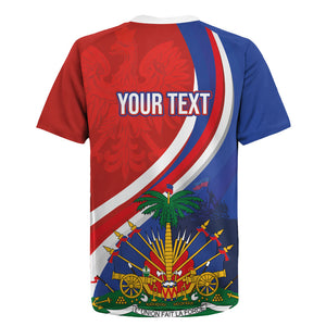 Personalized Haiti and Poland Cultural Fusion Rugby Jersey White Eagle and Haitian Independence Symbols