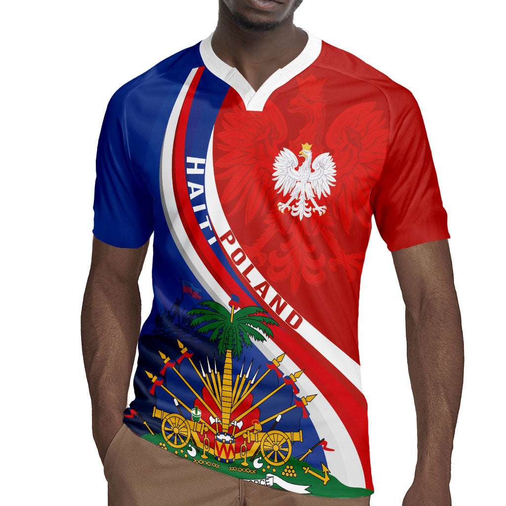 Personalized Haiti and Poland Cultural Fusion Rugby Jersey White Eagle and Haitian Independence Symbols