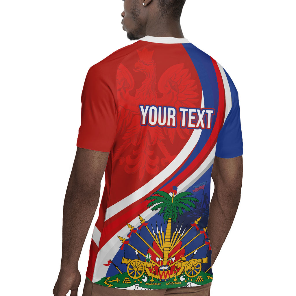 Personalized Haiti and Poland Cultural Fusion Rugby Jersey White Eagle and Haitian Independence Symbols