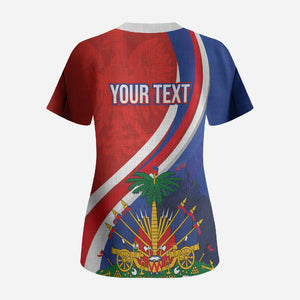Personalized Haiti and Poland Cultural Fusion Scrub Top White Eagle and Haitian Independence Symbols