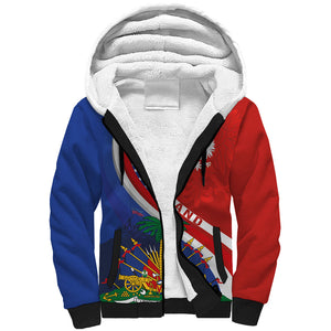 Personalized Haiti and Poland Cultural Fusion Sherpa Hoodie White Eagle and Haitian Independence Symbols