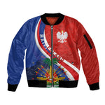 Personalized Haiti and Poland Cultural Fusion Sleeve Zip Bomber Jacket White Eagle and Haitian Independence Symbols