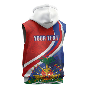 Personalized Haiti and Poland Cultural Fusion Sleeveless Zip Hoodie White Eagle and Haitian Independence Symbols