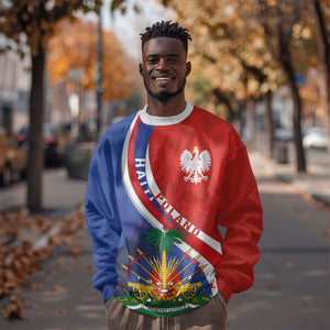 Personalized Haiti and Poland Cultural Fusion Sweatshirt White Eagle and Haitian Independence Symbols