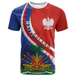 Personalized Haiti and Poland Cultural Fusion T shirt White Eagle and Haitian Independence Symbols