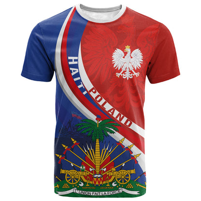 Personalized Haiti and Poland Cultural Fusion T shirt White Eagle and Haitian Independence Symbols