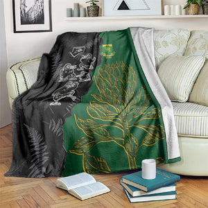 Aotearoa South Africa Rugby Freedom Cup Blanket Kiwi Warriors Haka with King Protea Symbol - African Pride