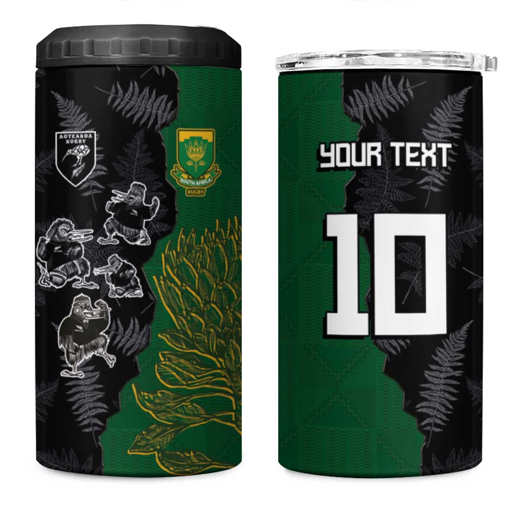 Custom Aotearoa South Africa Rugby Freedom Cup 4 in 1 Can Cooler Tumbler Kiwi Warriors Haka with King Protea Symbol - African Pride