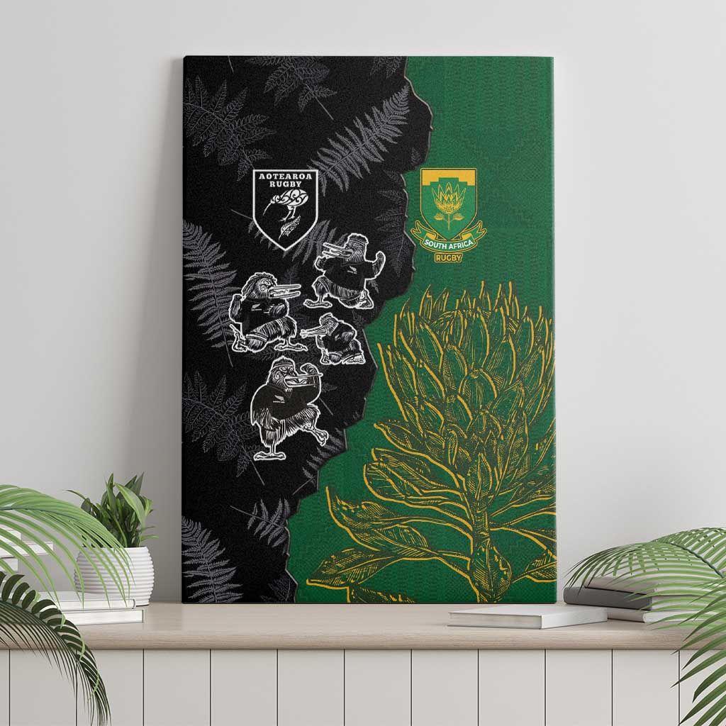 Aotearoa South Africa Rugby Freedom Cup Canvas Wall Art Kiwi Warriors Haka with King Protea Symbol - African Pride