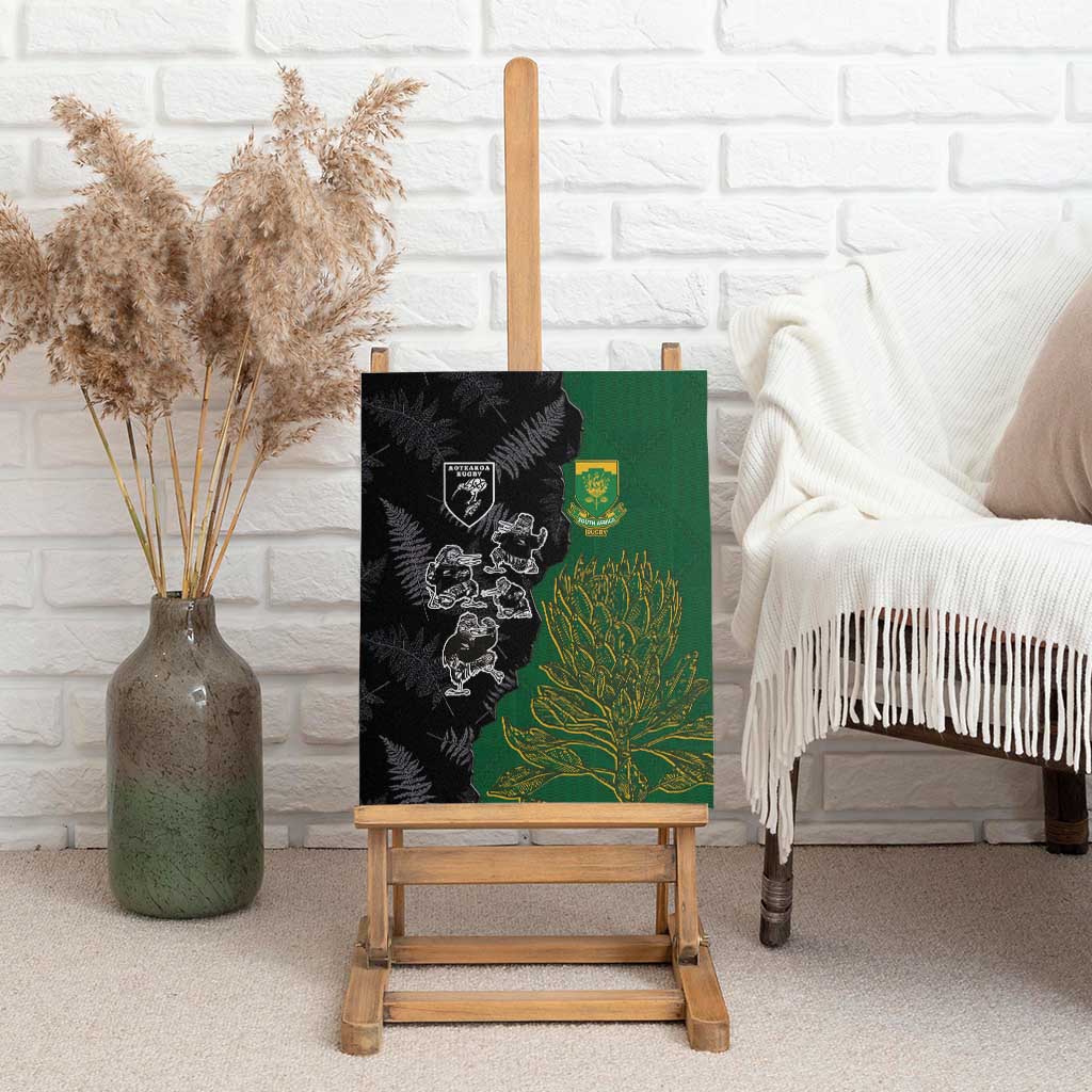 Aotearoa South Africa Rugby Freedom Cup Canvas Wall Art Kiwi Warriors Haka with King Protea Symbol - African Pride