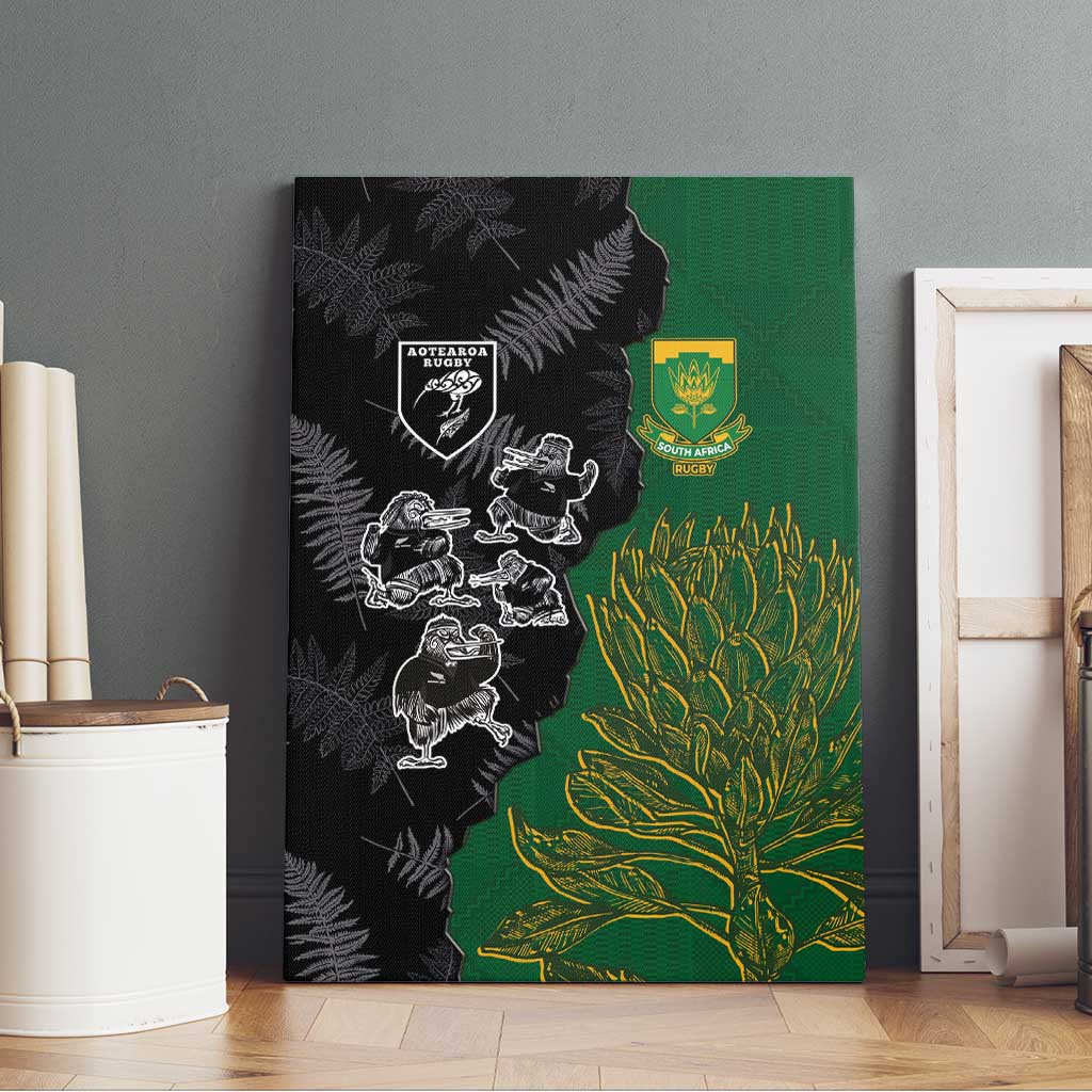 Aotearoa South Africa Rugby Freedom Cup Canvas Wall Art Kiwi Warriors Haka with King Protea Symbol - African Pride