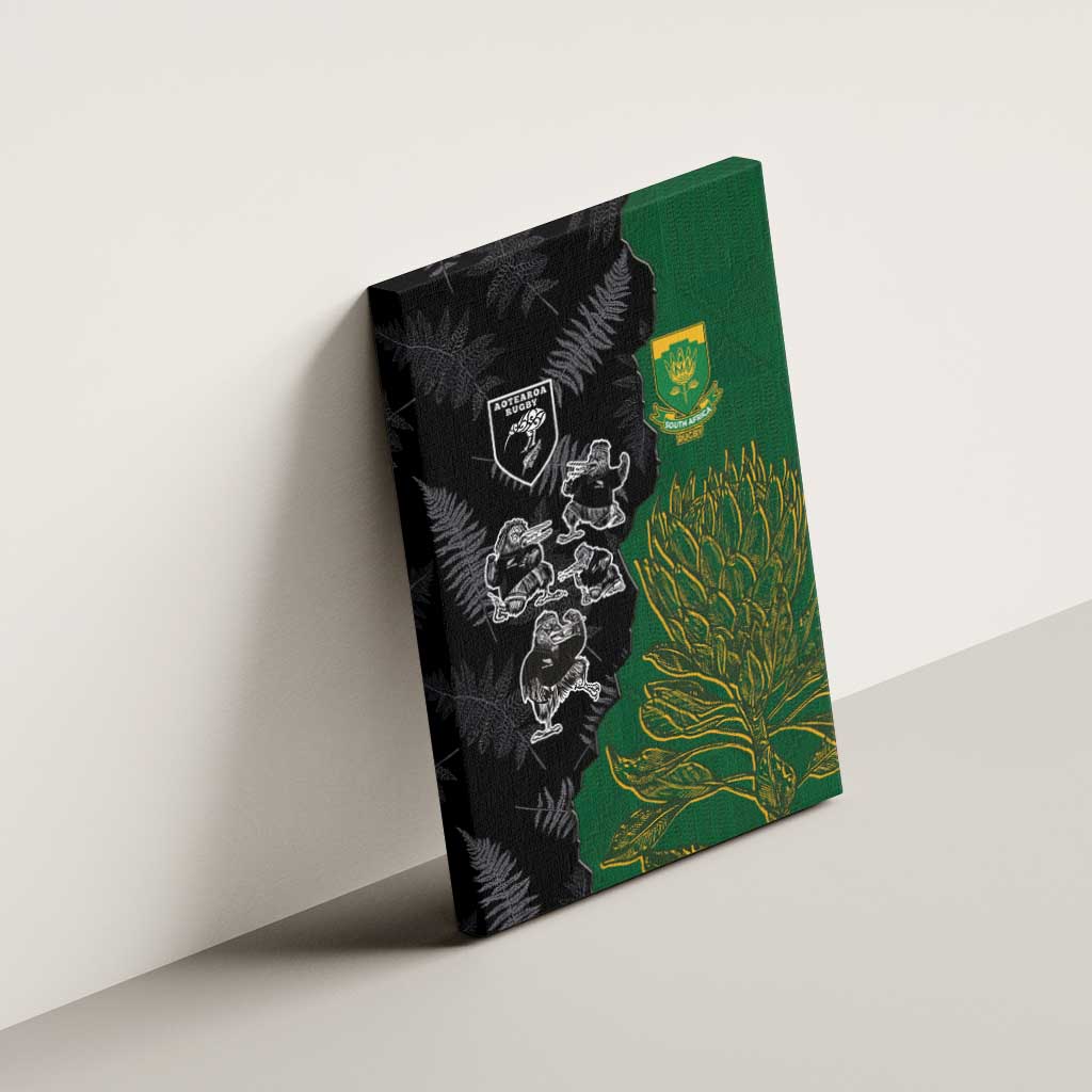 Aotearoa South Africa Rugby Freedom Cup Canvas Wall Art Kiwi Warriors Haka with King Protea Symbol - African Pride