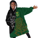 Custom Aotearoa South Africa Rugby Freedom Cup Kid Wearable Blanket Hoodie Kiwi Warriors Haka with King Protea Symbol - African Pride
