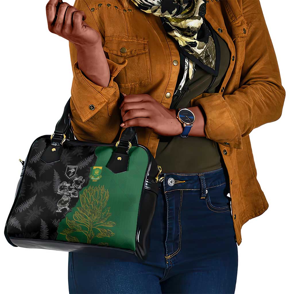 Aotearoa South Africa Rugby Freedom Cup Shoulder Handbag Kiwi Warriors Haka with King Protea Symbol - African Pride