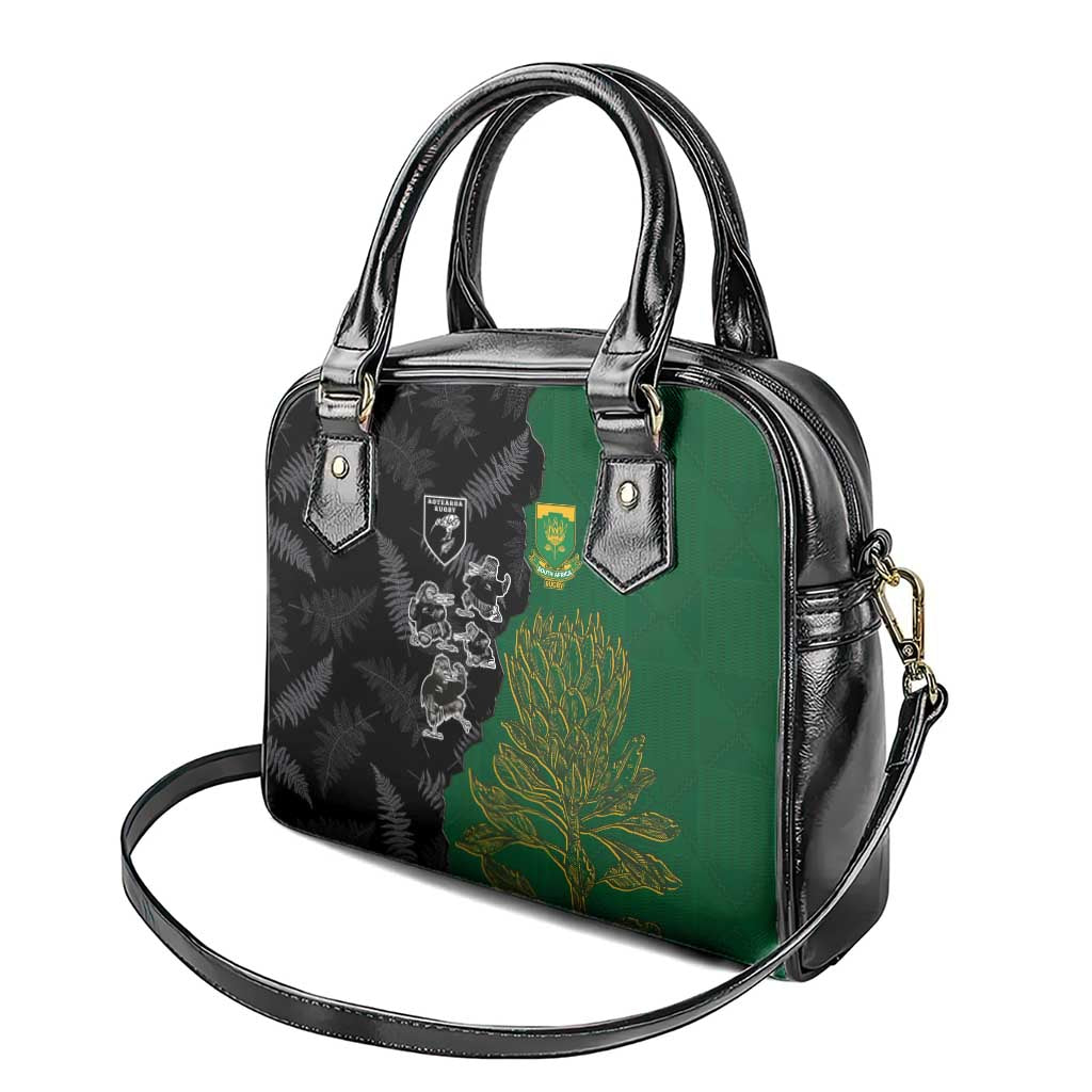 Aotearoa South Africa Rugby Freedom Cup Shoulder Handbag Kiwi Warriors Haka with King Protea Symbol - African Pride