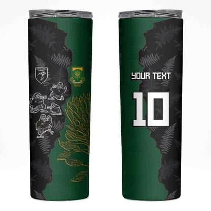 Custom Aotearoa South Africa Rugby Freedom Cup Skinny Tumbler Kiwi Warriors Haka with King Protea Symbol - African Pride