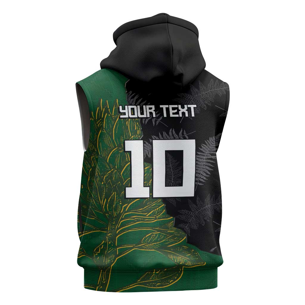 Custom Aotearoa South Africa Rugby Freedom Cup Sleeveless Hoodie Kiwi Warriors Haka with King Protea Symbol - African Pride