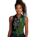 Custom Aotearoa South Africa Rugby Freedom Cup Women Sleeveless Polo Shirt Kiwi Warriors Haka with King Protea Symbol - African Pride