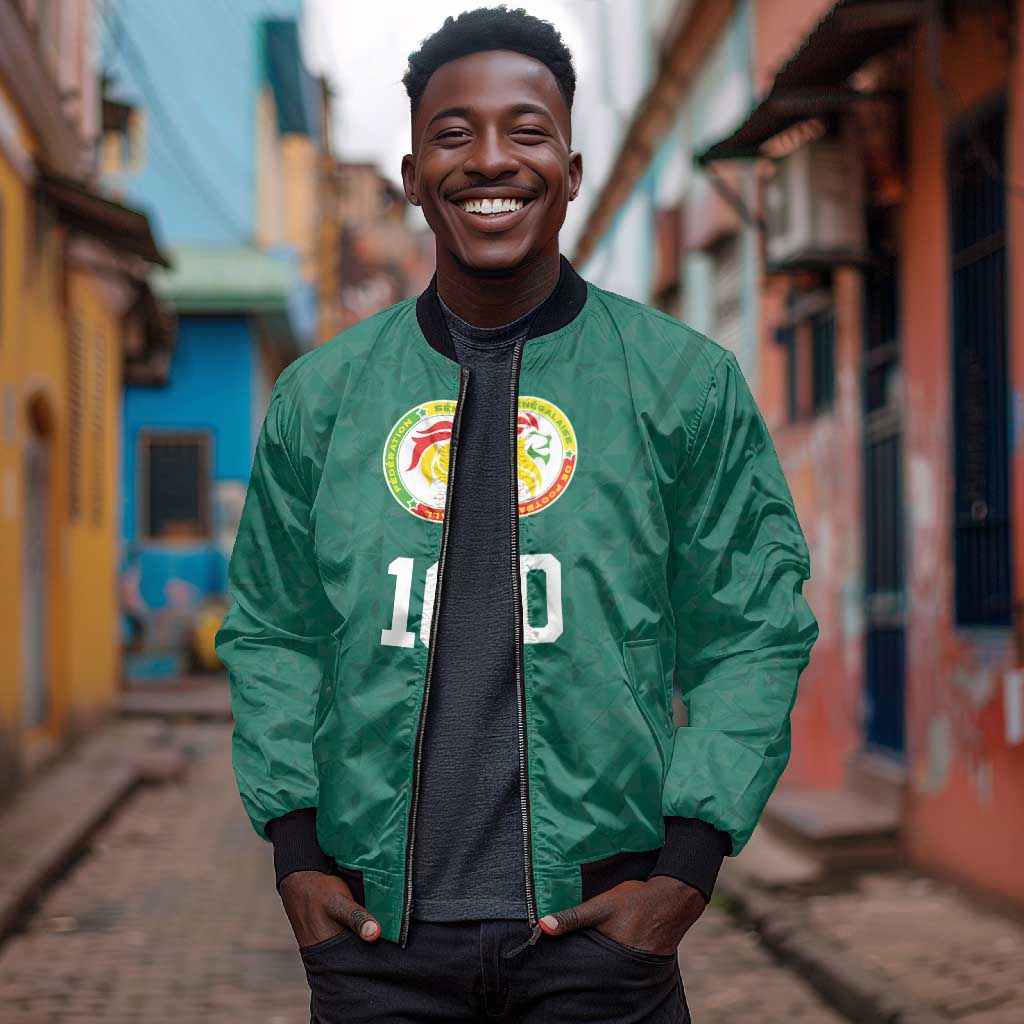 Custom Senegal Football Bomber Jacket Traditional Senegalese Fabric Sporty Style