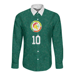 Custom Senegal Football Long Sleeve Button Shirt Traditional Senegalese Fabric Sporty Style