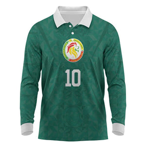 Custom Senegal Football Long Sleeve Polo Shirt Traditional Senegalese Fabric Sporty Style