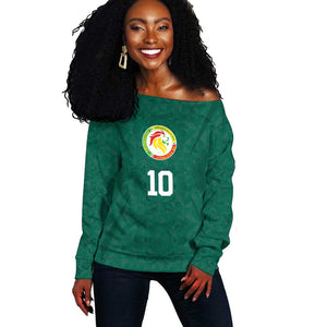 Custom Senegal Football Off Shoulder Sweater Traditional Senegalese Fabric Sporty Style