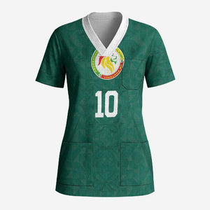 Custom Senegal Football Scrub Top Traditional Senegalese Fabric Sporty Style