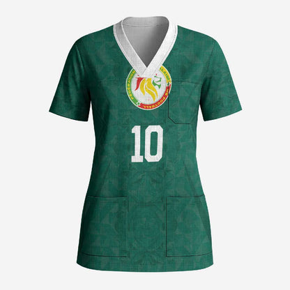 Custom Senegal Football Scrub Top Traditional Senegalese Fabric Sporty Style