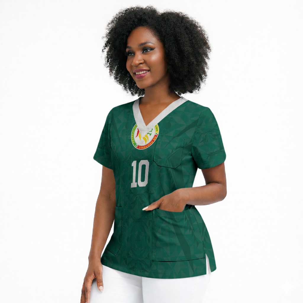 Custom Senegal Football Scrub Top Traditional Senegalese Fabric Sporty Style