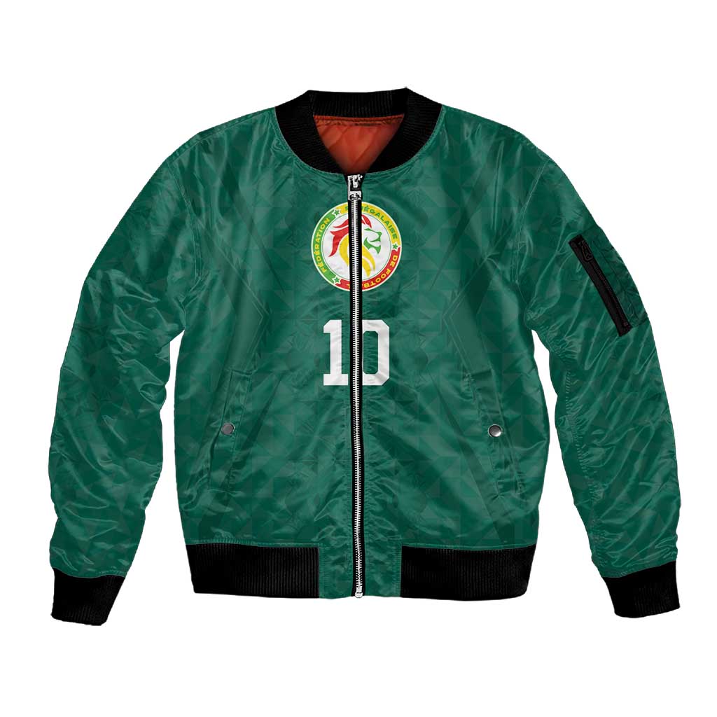 Custom Senegal Football Sleeve Zip Bomber Jacket Traditional Senegalese Fabric Sporty Style