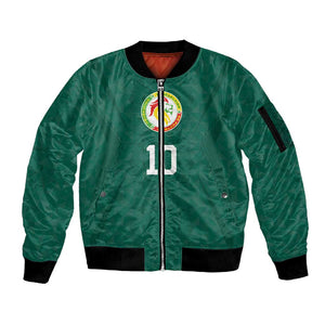 Custom Senegal Football Sleeve Zip Bomber Jacket Traditional Senegalese Fabric Sporty Style
