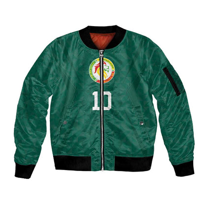 Custom Senegal Football Sleeve Zip Bomber Jacket Traditional Senegalese Fabric Sporty Style