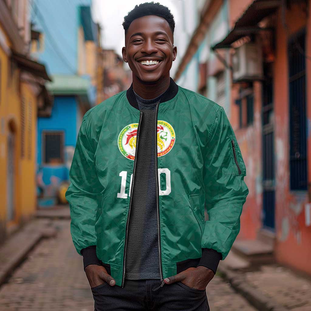 Custom Senegal Football Sleeve Zip Bomber Jacket Traditional Senegalese Fabric Sporty Style