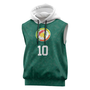 Custom Senegal Football Sleeveless Hoodie Traditional Senegalese Fabric Sporty Style