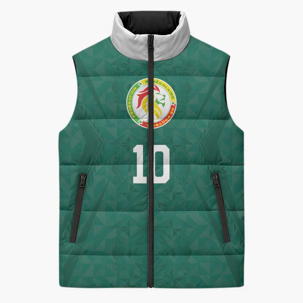 Custom Senegal Football Sleeveless Puffer Jacket Traditional Senegalese Fabric Sporty Style