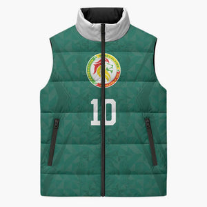 Custom Senegal Football Sleeveless Puffer Jacket Traditional Senegalese Fabric Sporty Style