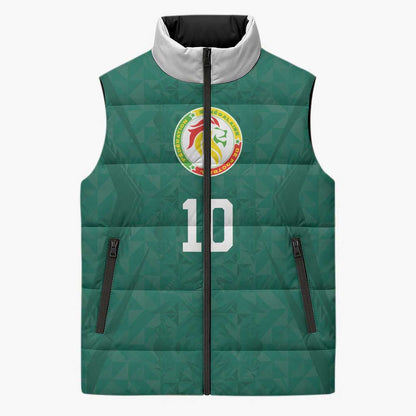 Custom Senegal Football Sleeveless Puffer Jacket Traditional Senegalese Fabric Sporty Style