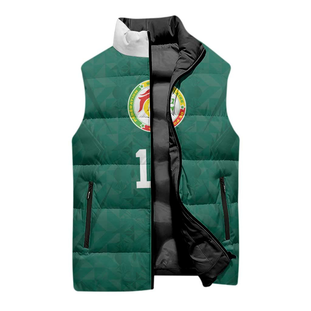 Custom Senegal Football Sleeveless Puffer Jacket Traditional Senegalese Fabric Sporty Style
