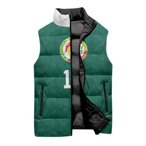 Custom Senegal Football Sleeveless Puffer Jacket Traditional Senegalese Fabric Sporty Style