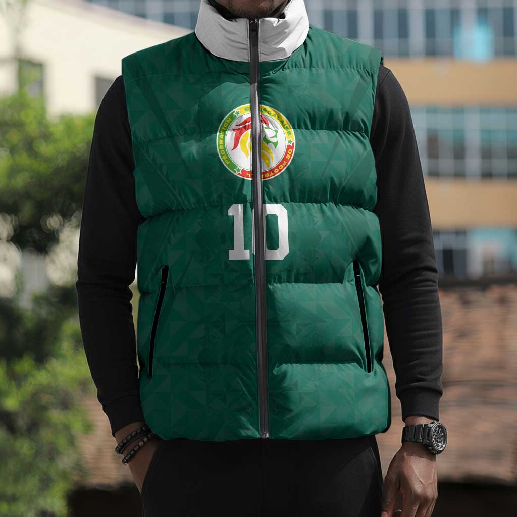Custom Senegal Football Sleeveless Puffer Jacket Traditional Senegalese Fabric Sporty Style