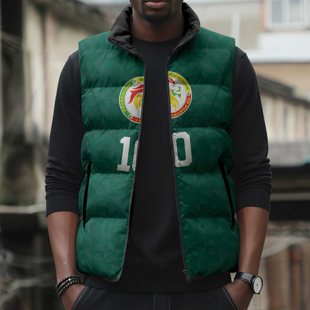 Custom Senegal Football Sleeveless Puffer Jacket Traditional Senegalese Fabric Sporty Style
